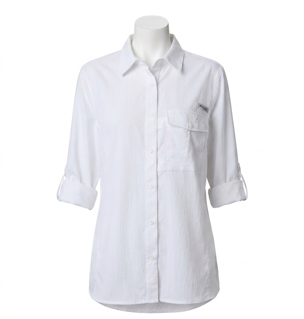 NEW COLUMBIA wild cast long sleeve shirt in white